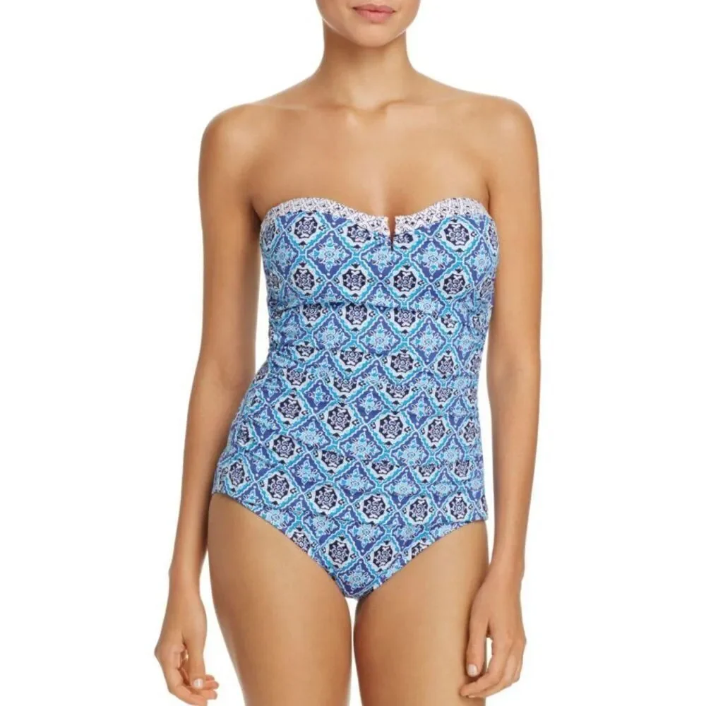 New. Tommy Bahama V-Wire blue tile swimsuit. Size 4. Retails $148